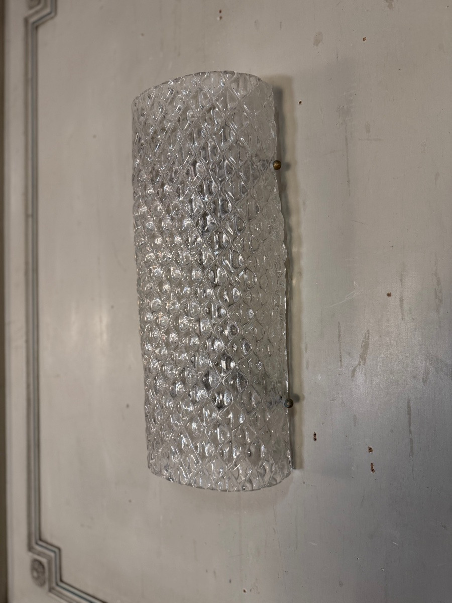 Set Of Three Venetian Wall Sconces In Pressed And Molded Murano Glass, Circa 1980 -photo-2