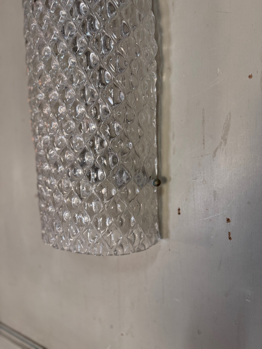 Set Of Three Venetian Wall Sconces In Pressed And Molded Murano Glass, Circa 1980 -photo-3