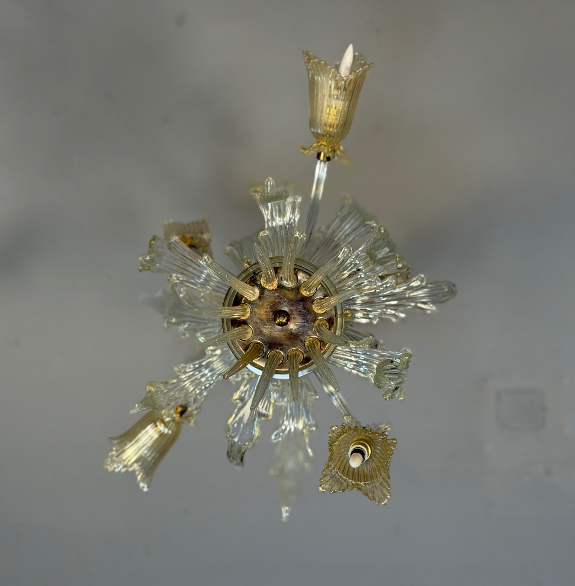 Asymmetrical Venetian Chandelier In Colorless And Gilded Murano Glass, Circa 1980-photo-2