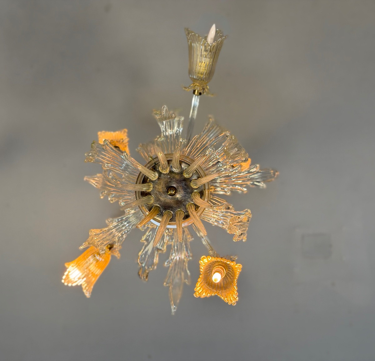 Asymmetrical Venetian Chandelier In Colorless And Gilded Murano Glass, Circa 1980-photo-3