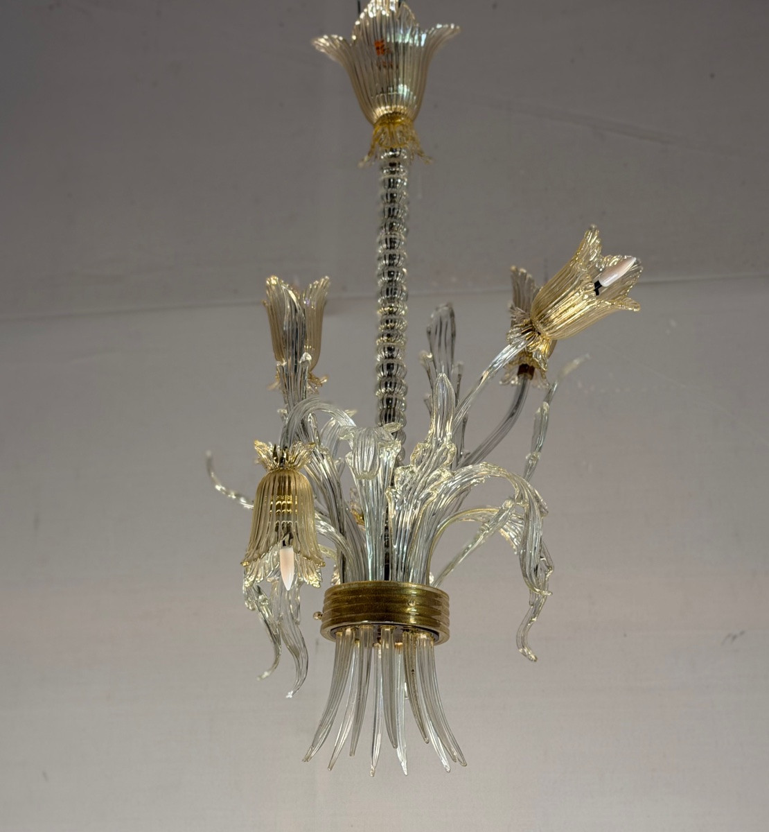 Asymmetrical Venetian Chandelier In Colorless And Gilded Murano Glass, Circa 1980-photo-4