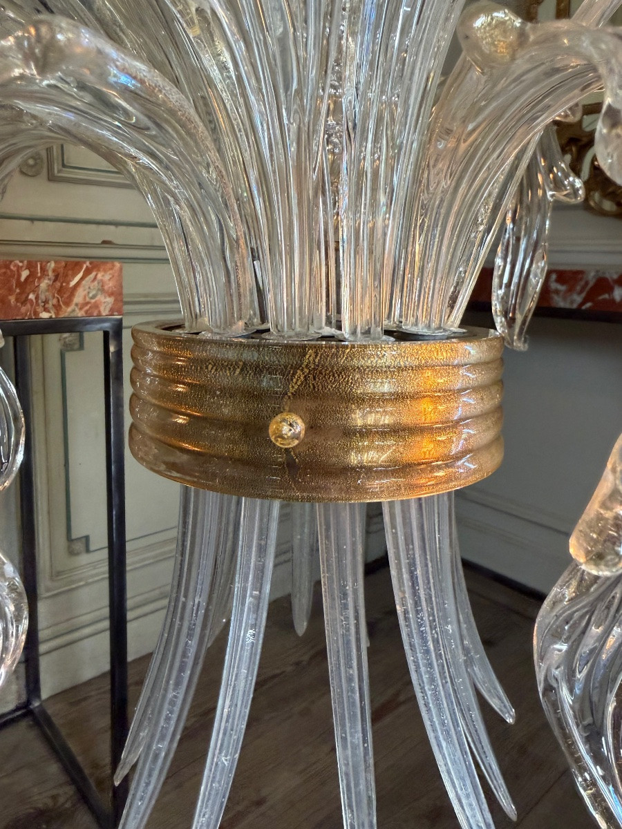 Asymmetrical Venetian Chandelier In Colorless And Gilded Murano Glass, Circa 1980-photo-6
