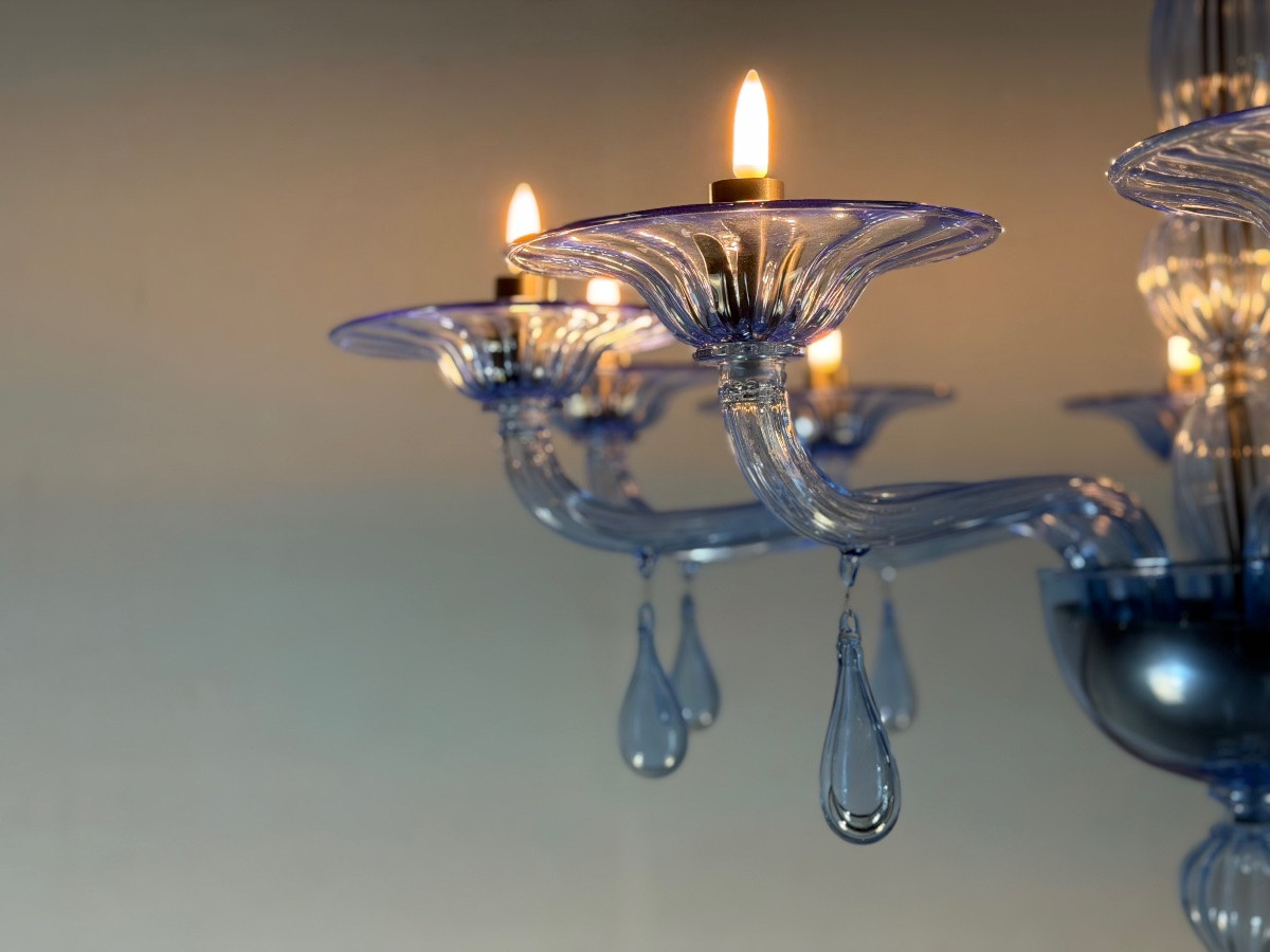 Lustre vénitien en verre de Murano bleu, vers 1980-photo-4