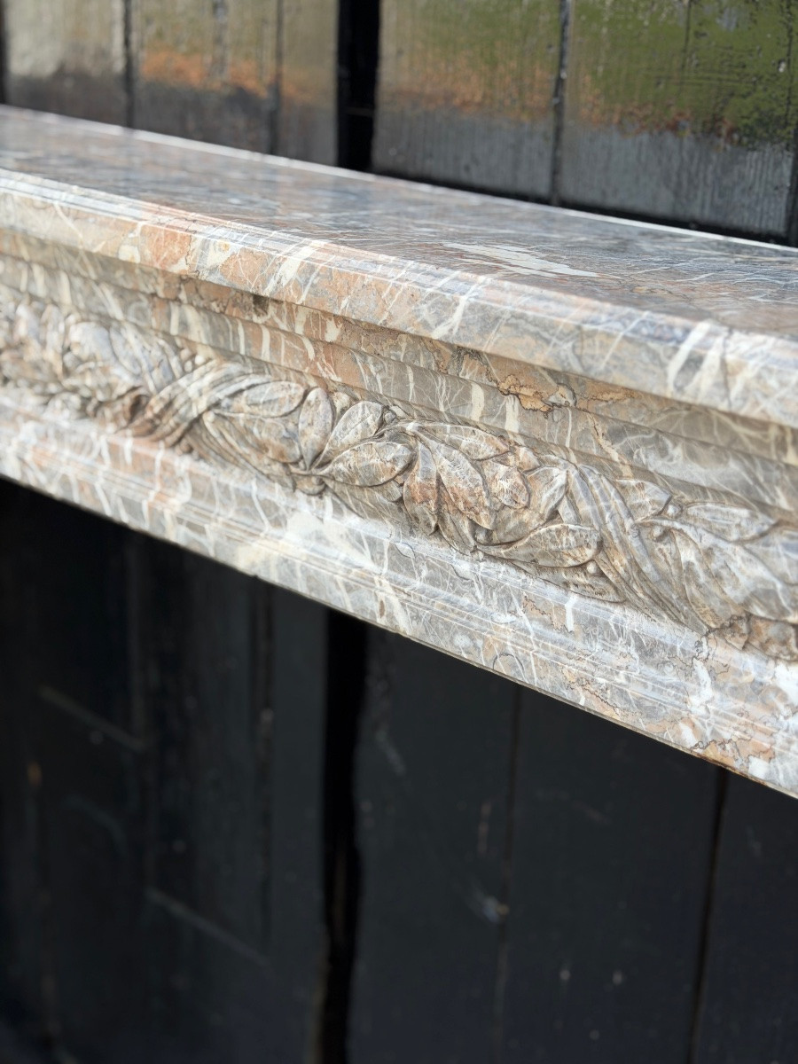 Cheminée de style Louis XVI en marbre gris des Ardennes, vers 1900-photo-3