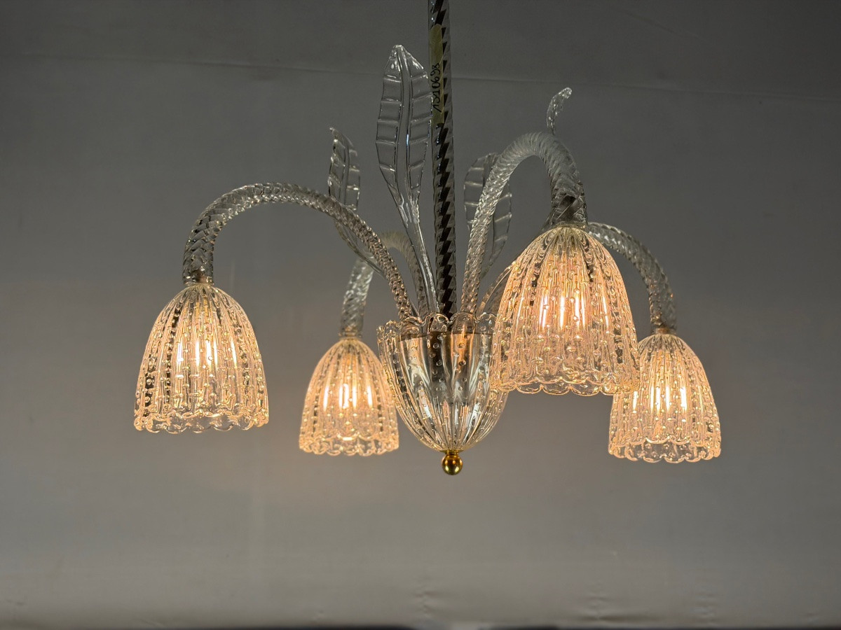 Venetian Chandelier In Colorless Murano Glass Circa 1930-photo-2