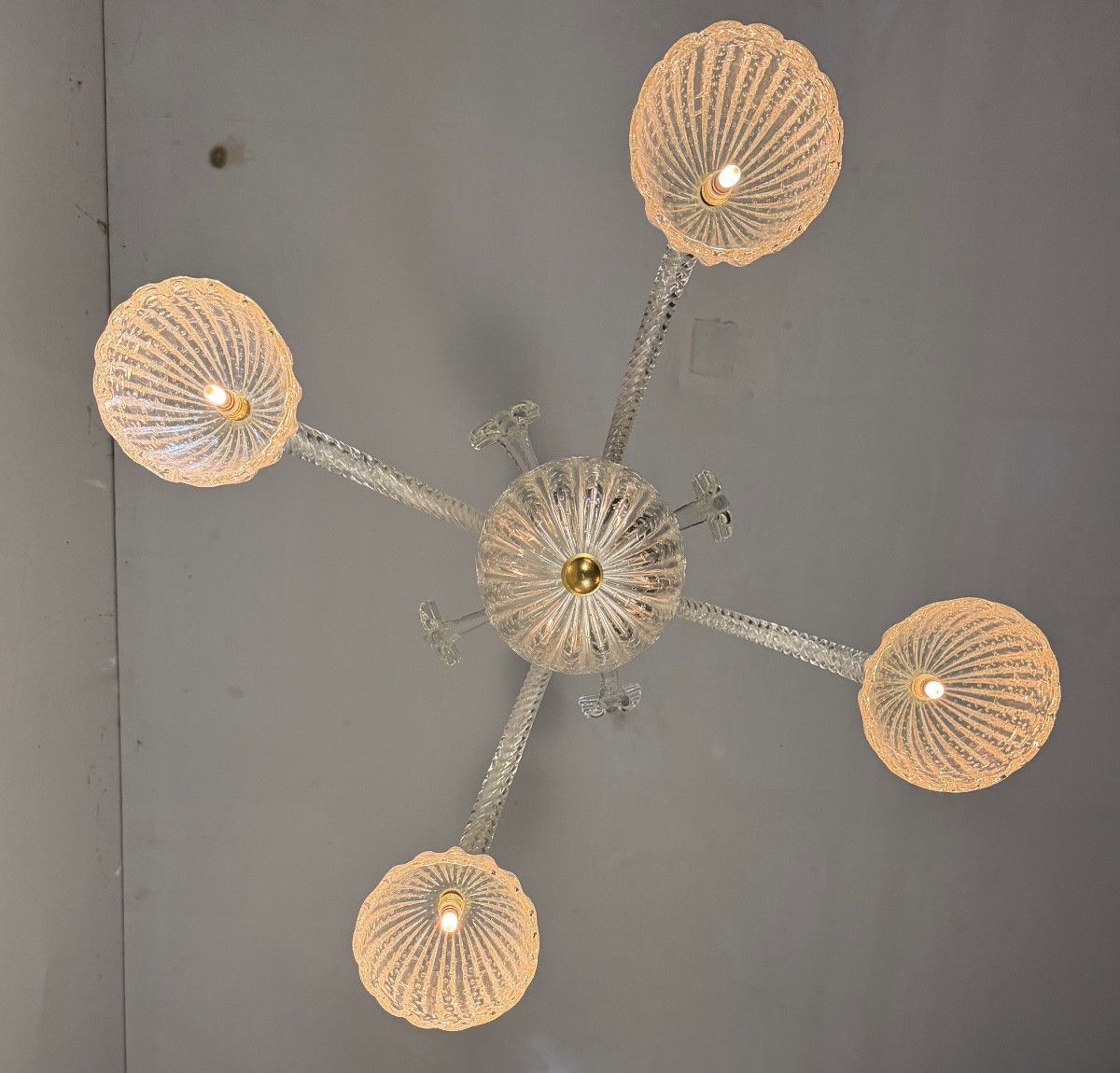 Venetian Chandelier In Colorless Murano Glass Circa 1930-photo-3