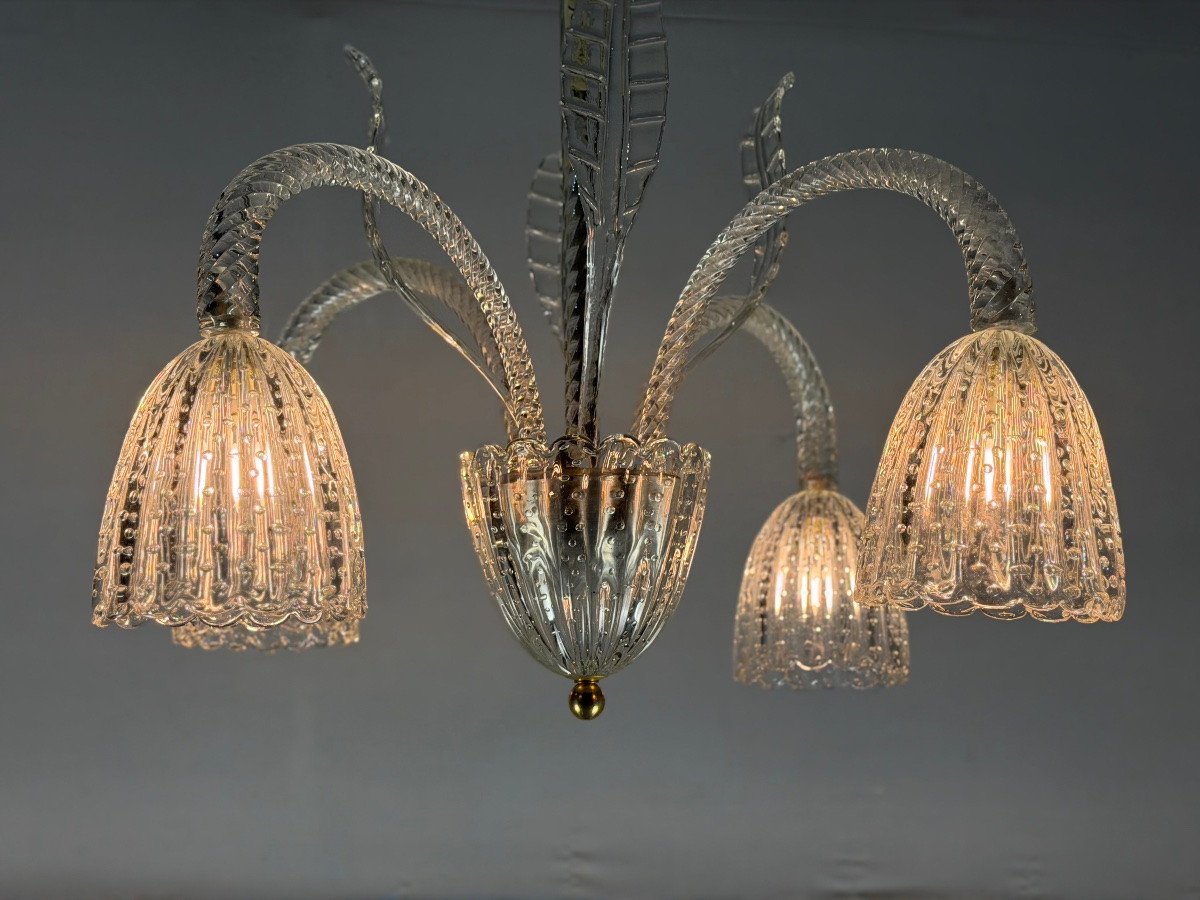 Venetian Chandelier In Colorless Murano Glass Circa 1930-photo-1