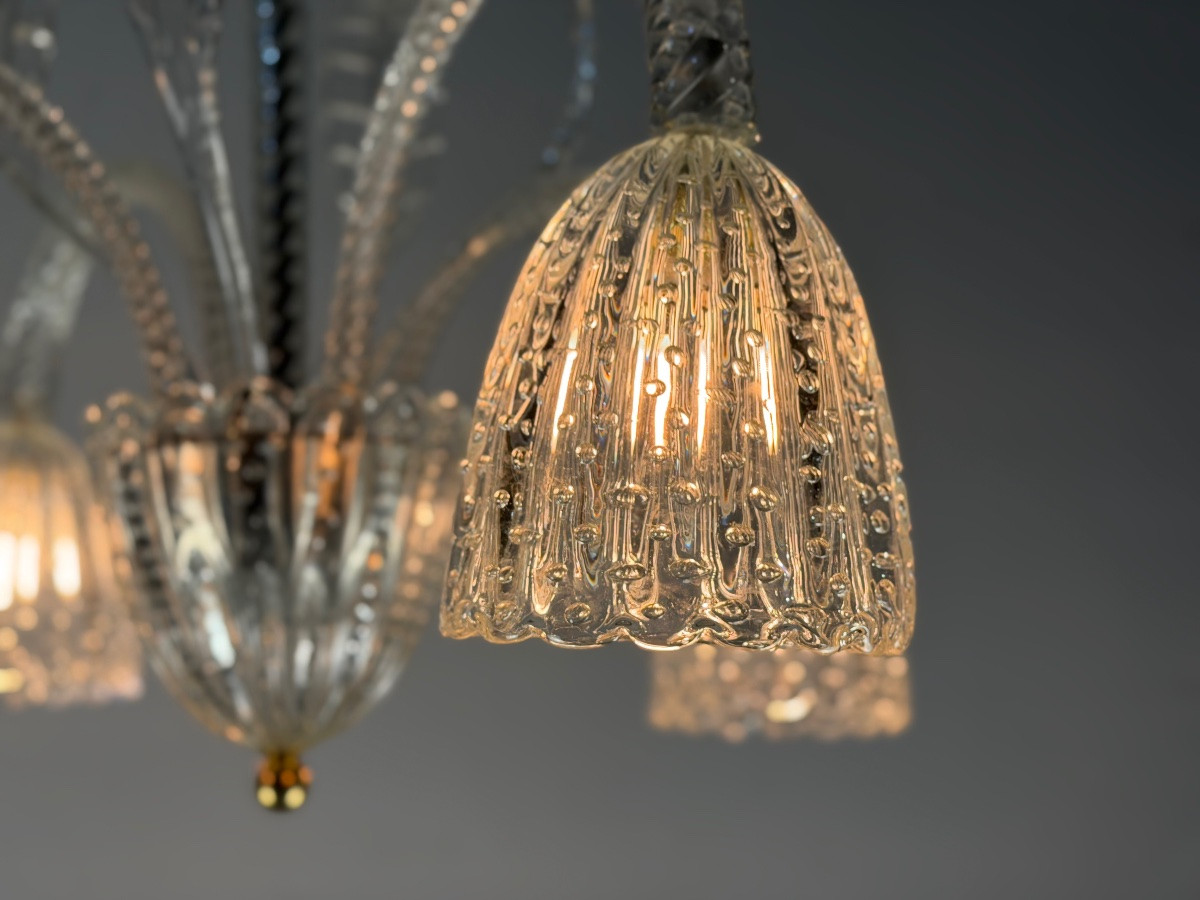 Venetian Chandelier In Colorless Murano Glass Circa 1930-photo-4