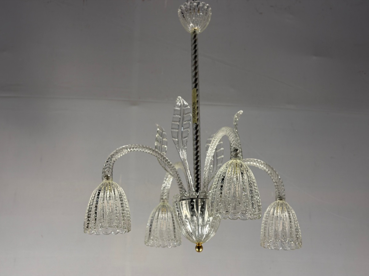 Venetian Chandelier In Colorless Murano Glass Circa 1930-photo-8