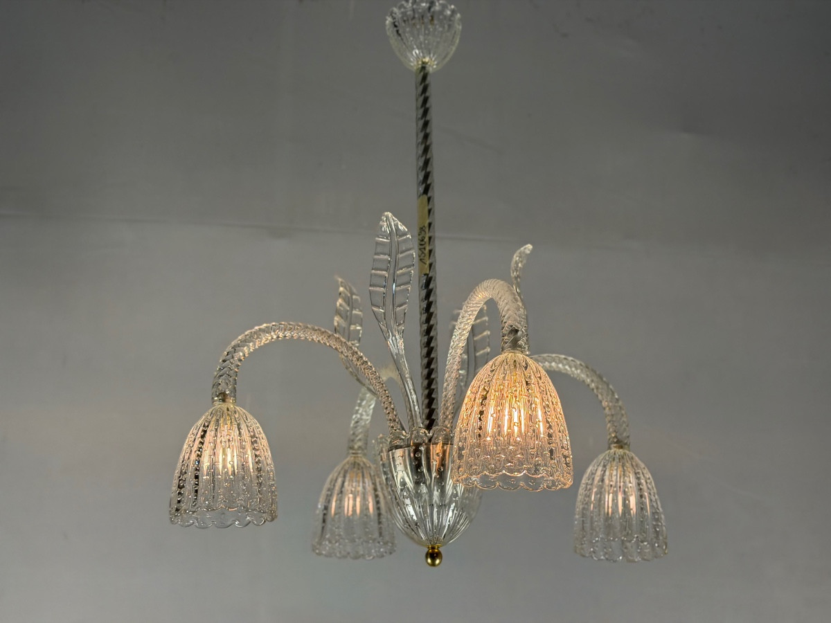Venetian Chandelier In Colorless Murano Glass Circa 1930