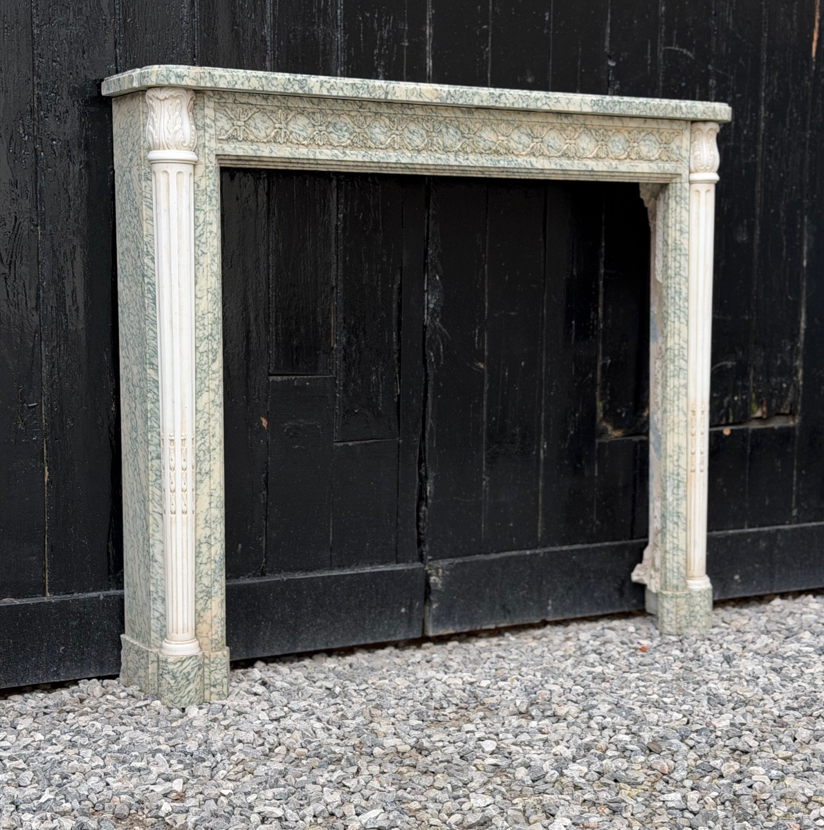 Cheminée de style Louis XVI en marbre vert Estours et blanc de Carrare, vers 1880-photo-3
