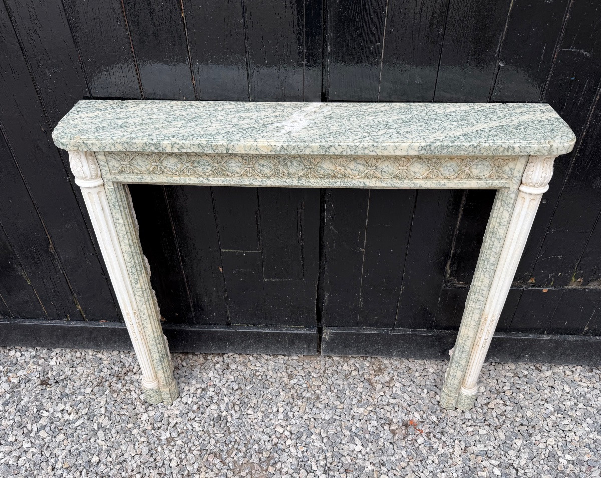 Cheminée de style Louis XVI en marbre vert Estours et blanc de Carrare, vers 1880-photo-4
