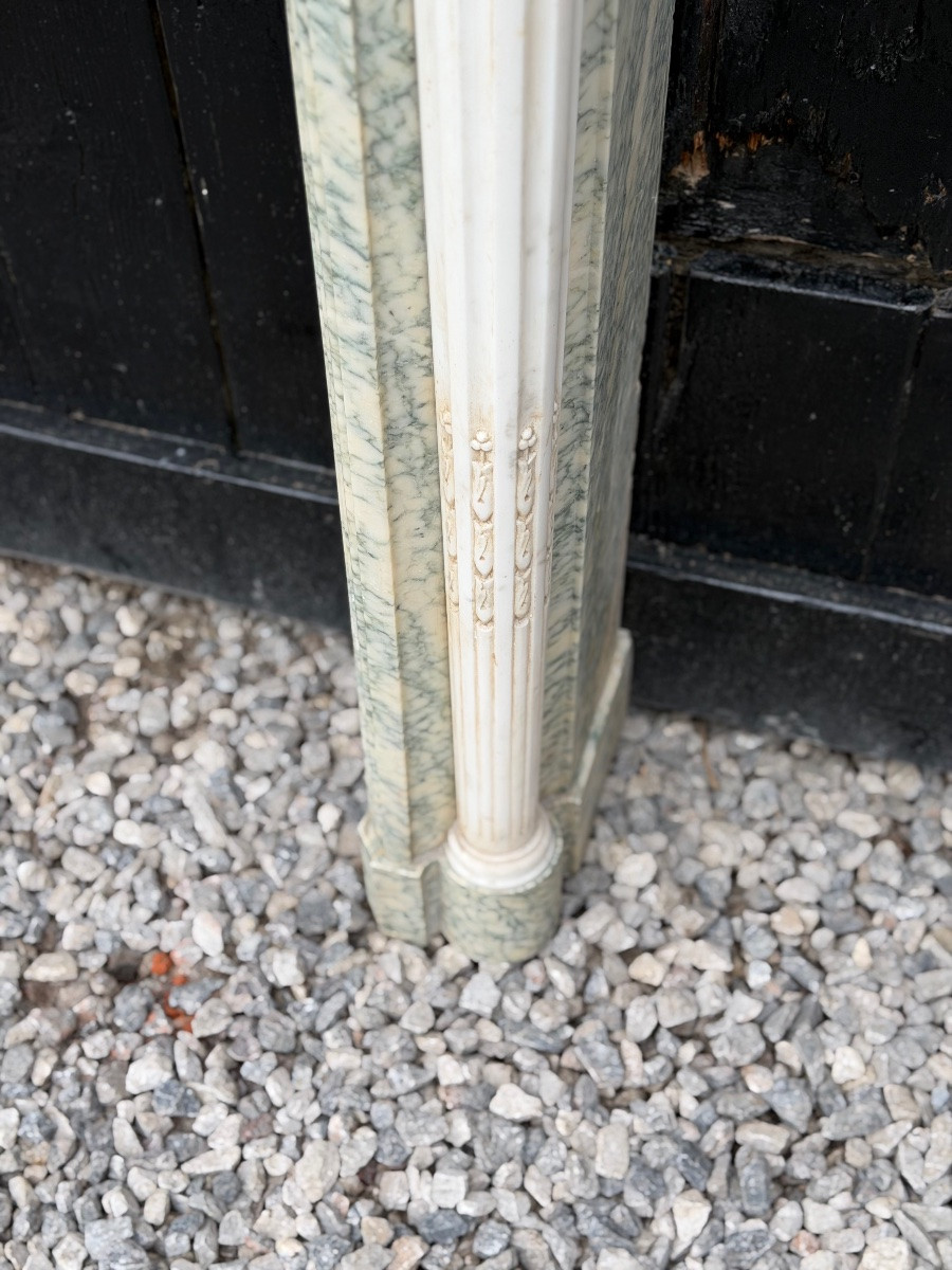 Cheminée de style Louis XVI en marbre vert Estours et blanc de Carrare, vers 1880-photo-1