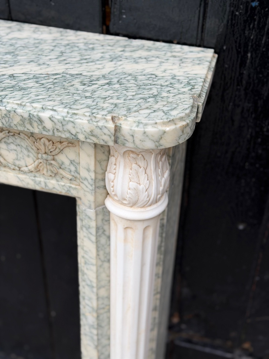 Cheminée de style Louis XVI en marbre vert Estours et blanc de Carrare, vers 1880-photo-2