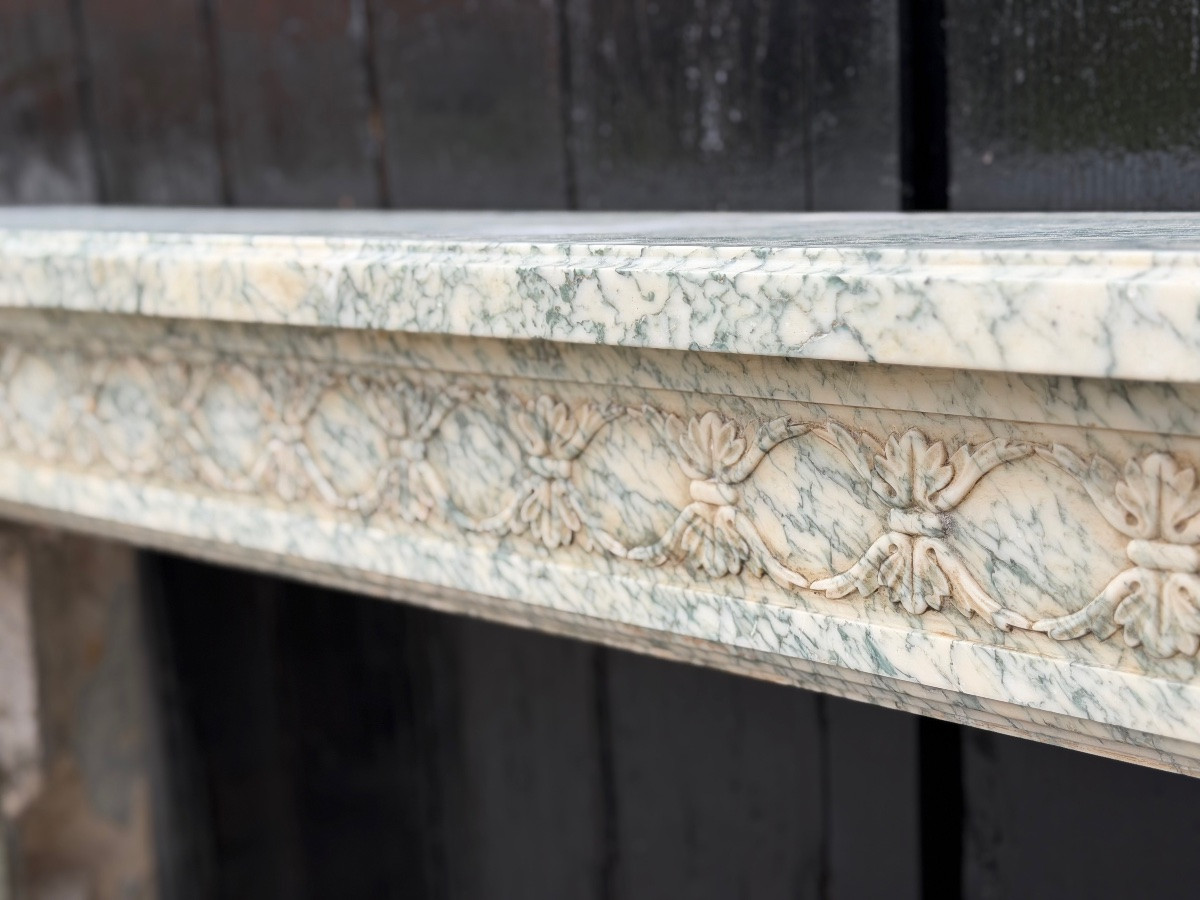 Cheminée de style Louis XVI en marbre vert Estours et blanc de Carrare, vers 1880-photo-3