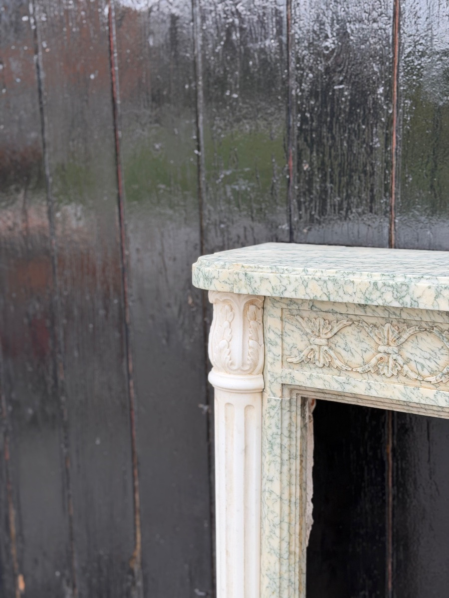 Cheminée de style Louis XVI en marbre vert Estours et blanc de Carrare, vers 1880-photo-4