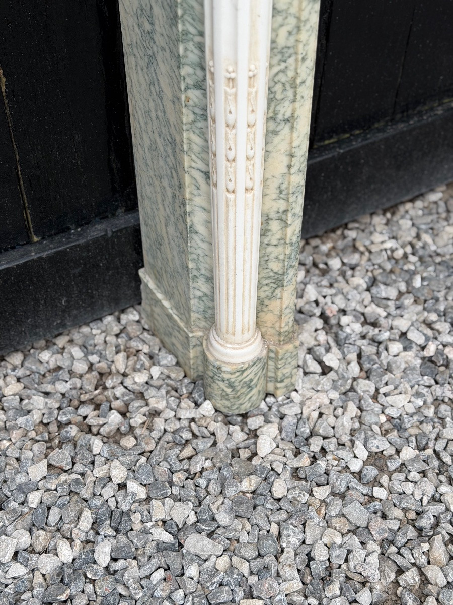 Cheminée de style Louis XVI en marbre vert Estours et blanc de Carrare, vers 1880-photo-6