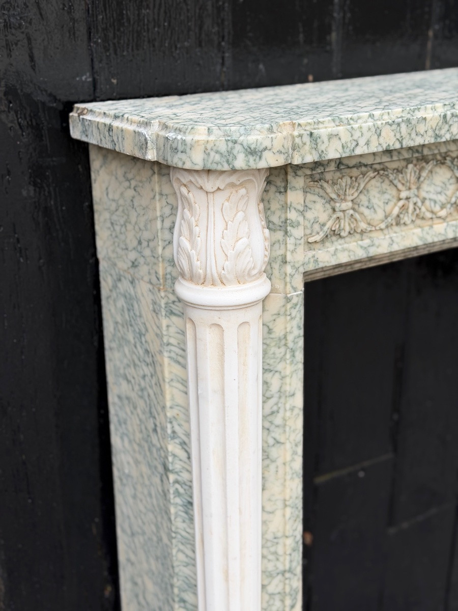 Cheminée de style Louis XVI en marbre vert Estours et blanc de Carrare, vers 1880-photo-7