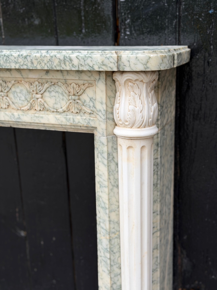 Cheminée de style Louis XVI en marbre vert Estours et blanc de Carrare, vers 1880-photo-8