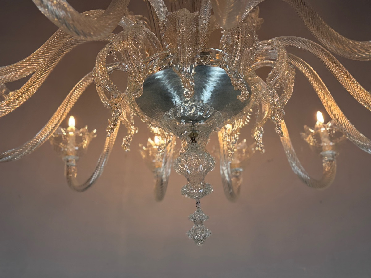 Lustre vénitien en verre de Murano incolore, 21 bras de lumière sur trois niveaux-photo-6