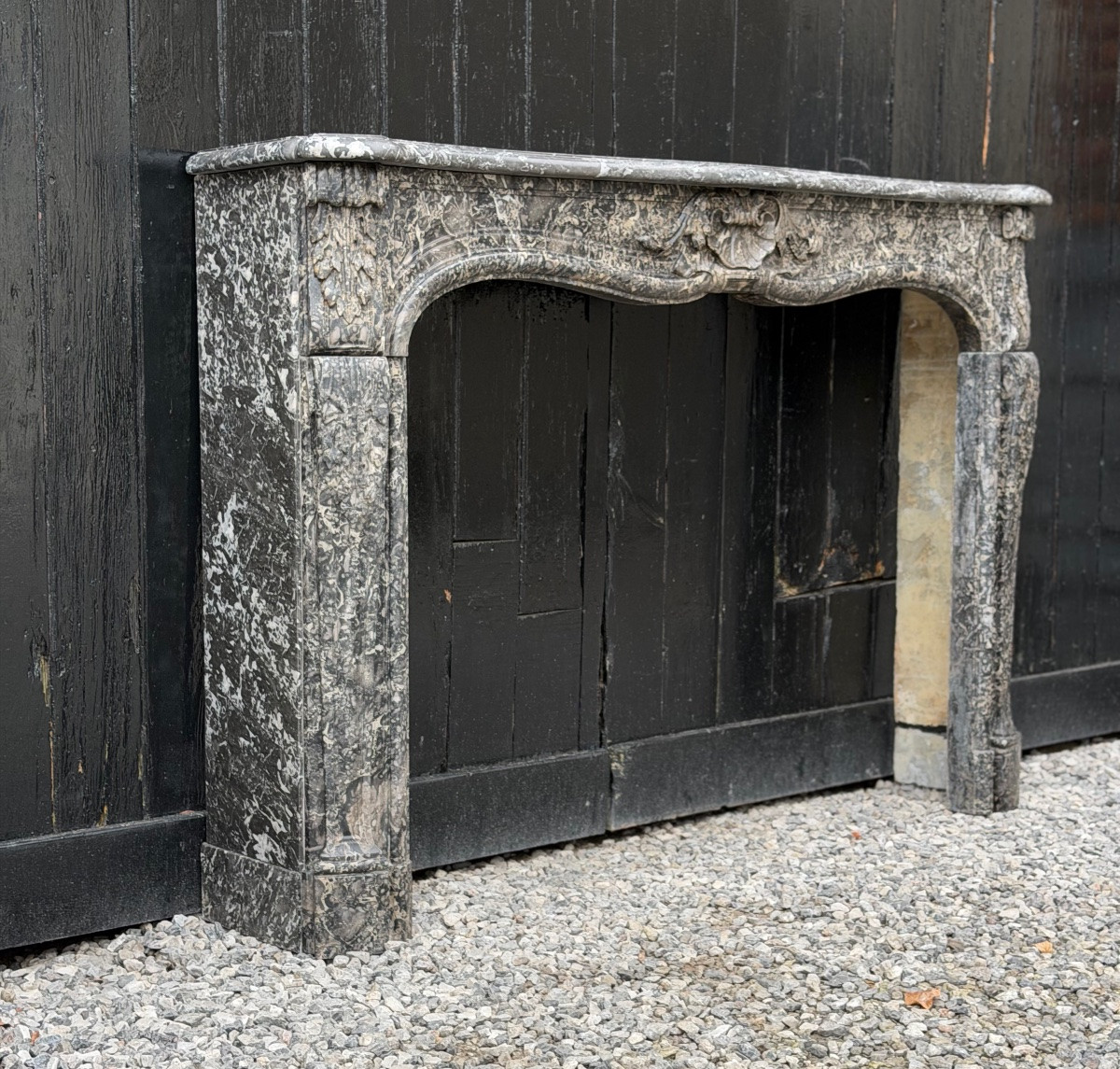 Cheminée Louis XV en marbre gris Saint-Anne, XVIIIème siècle-photo-2