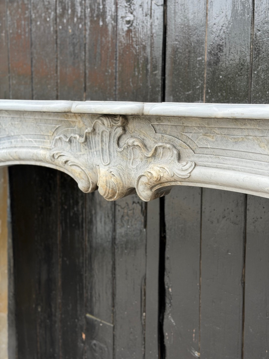 Cheminée Louis XV en marbre bleu turquin, XVIIIeme siècle-photo-1