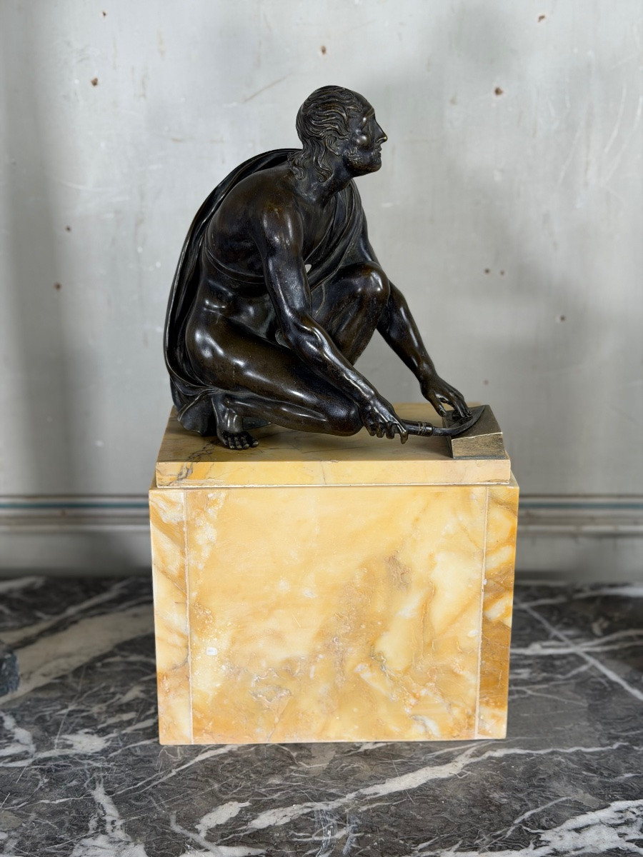 l'Arrotino, Crouching Figure Sharpening A Blade, Neoclassical Bronze, Late 19th Century-photo-8