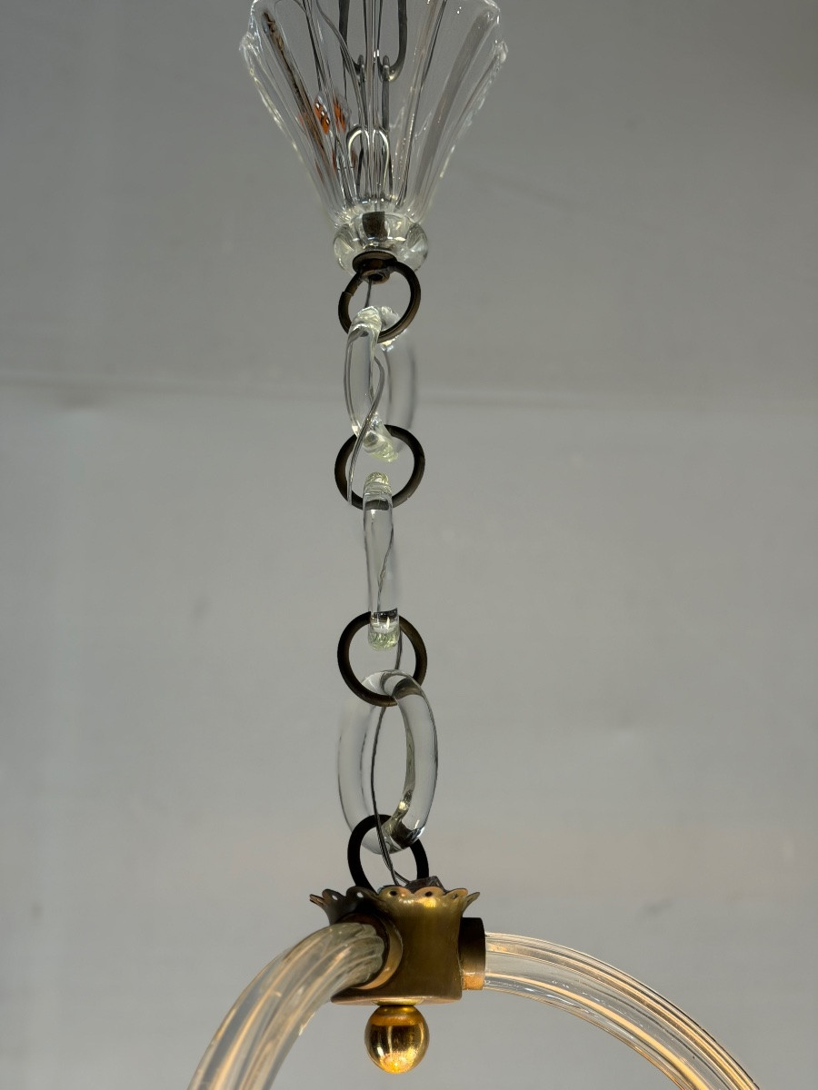 Venetian Murano Glass Chandelier Suspended From A Glass Chain, Circa 1940-photo-2