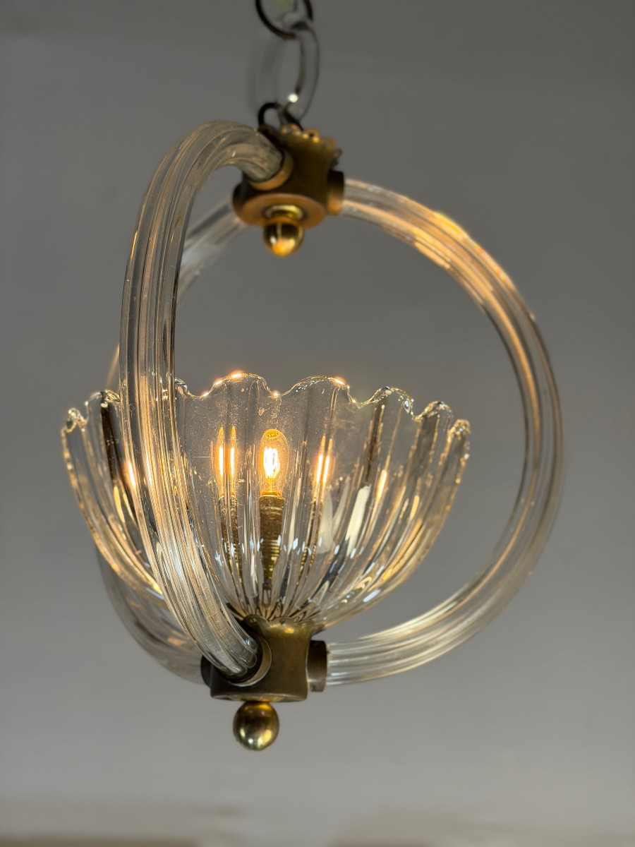 Venetian Murano Glass Chandelier Suspended From A Glass Chain, Circa 1940-photo-3