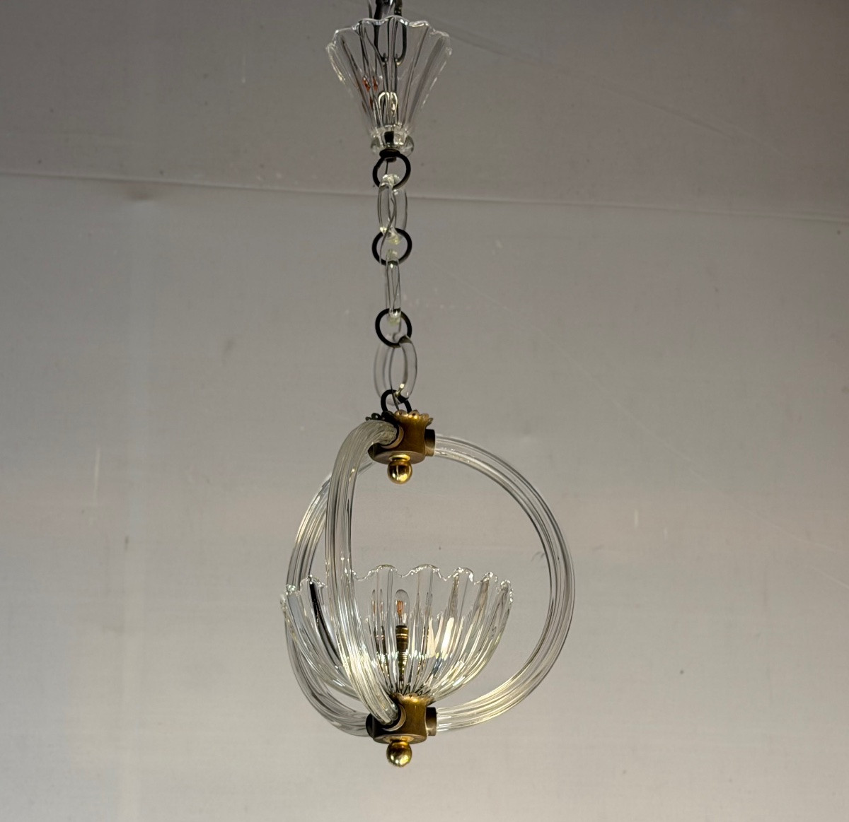 Venetian Murano Glass Chandelier Suspended From A Glass Chain, Circa 1940-photo-1