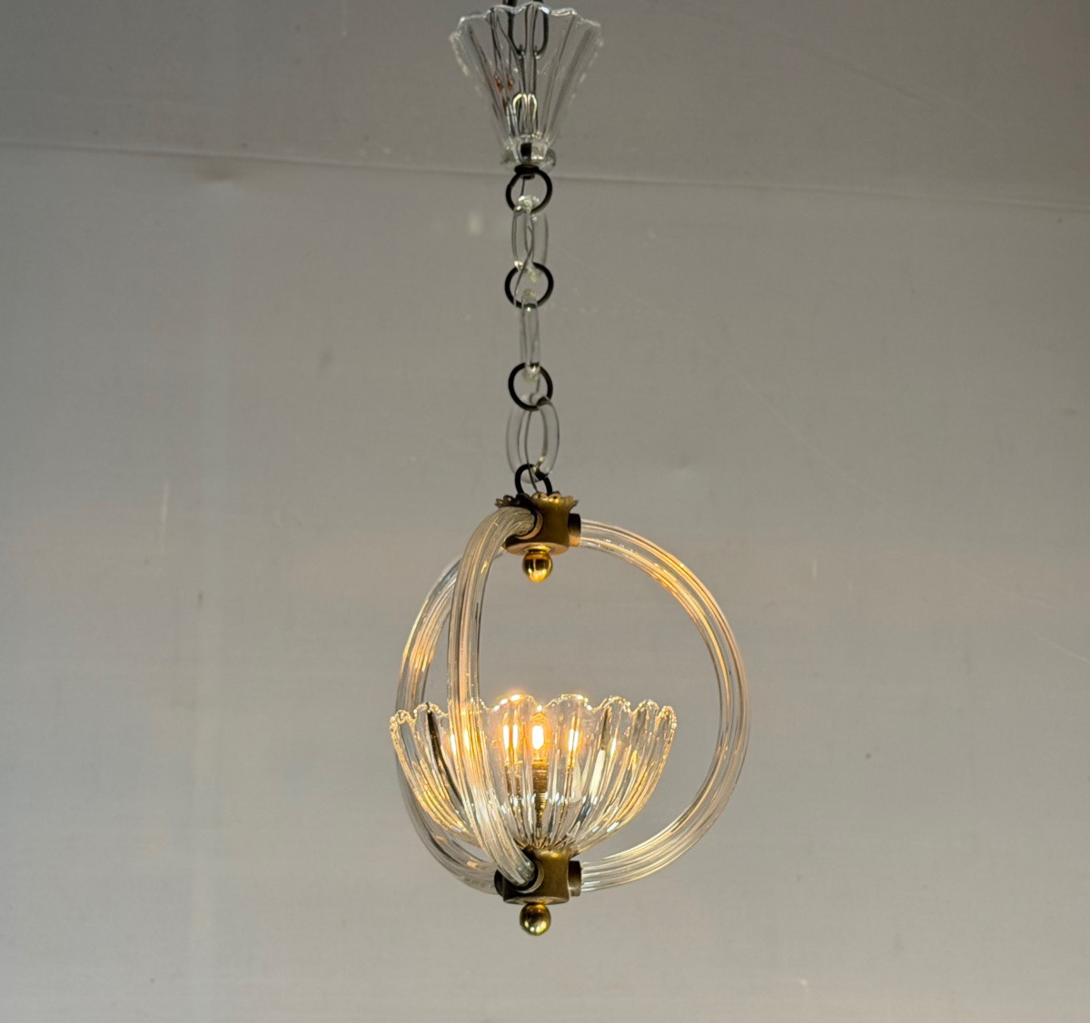 Venetian Murano Glass Chandelier Suspended From A Glass Chain, Circa 1940-photo-3