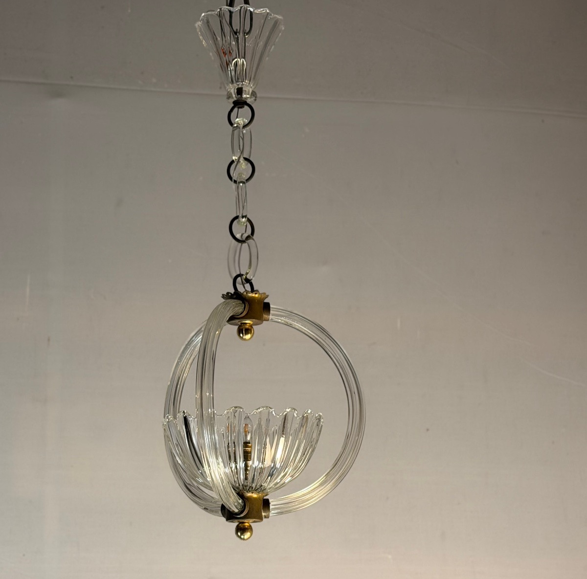 Venetian Murano Glass Chandelier Suspended From A Glass Chain, Circa 1940-photo-4
