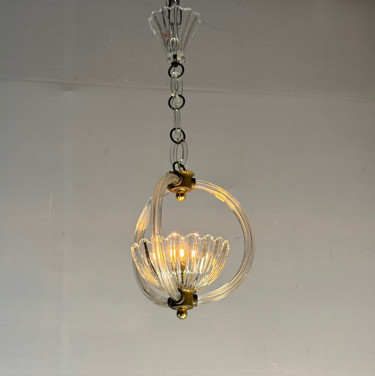 Venetian Murano Glass Chandelier Suspended From A Glass Chain, Circa 1940