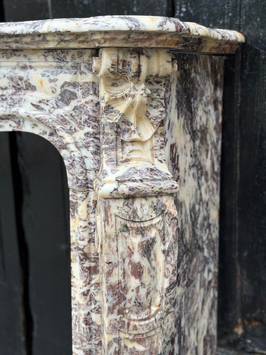 Louis XV Style Mantel In Brocatelle Marble, Circa 1880-photo-3