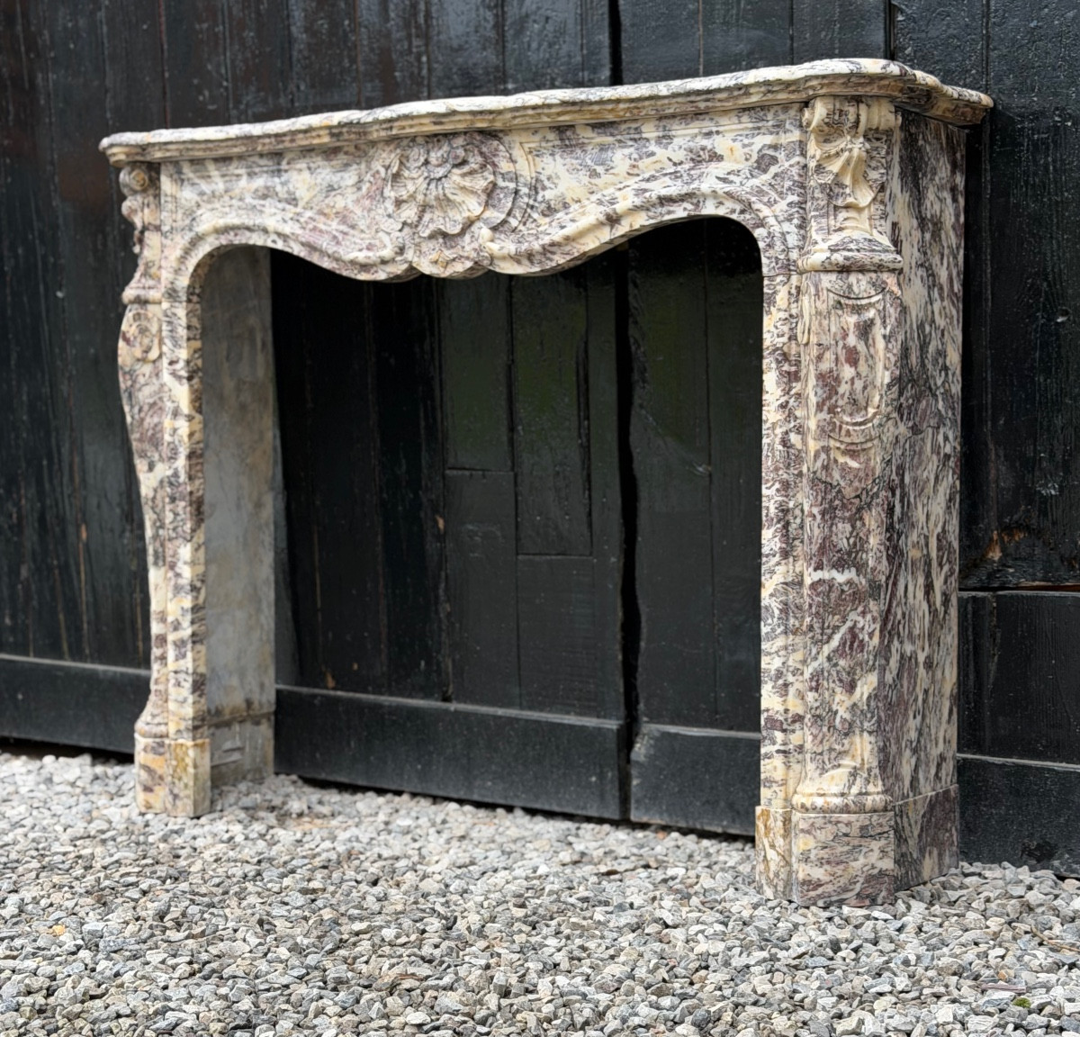 Louis XV Style Mantel In Brocatelle Marble, Circa 1880