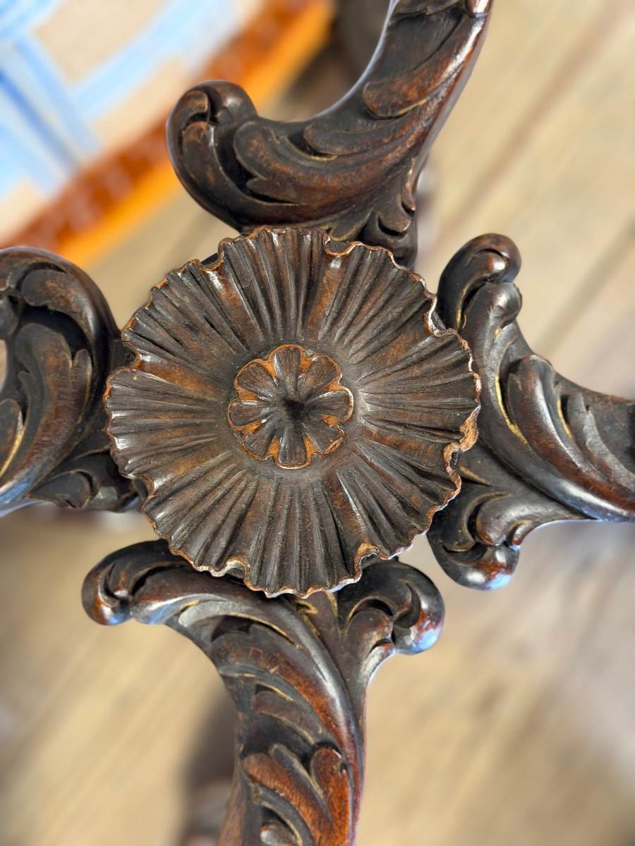 X-shaped Stool, Carved Wood, 19th Century-photo-2