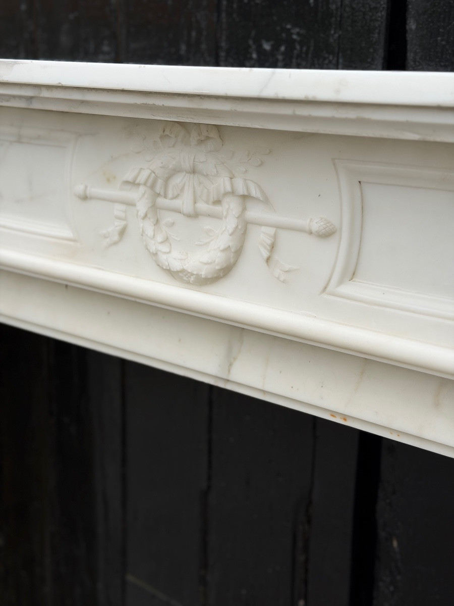 Louis XVI Style Mantel In White Carrara Marble Circa 1880-photo-4