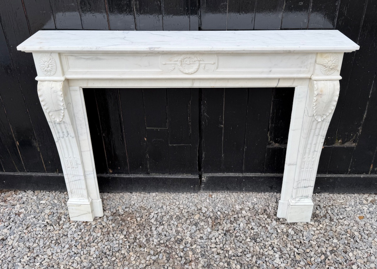 Louis XVI Style Mantel In White Carrara Marble Circa 1880-photo-1
