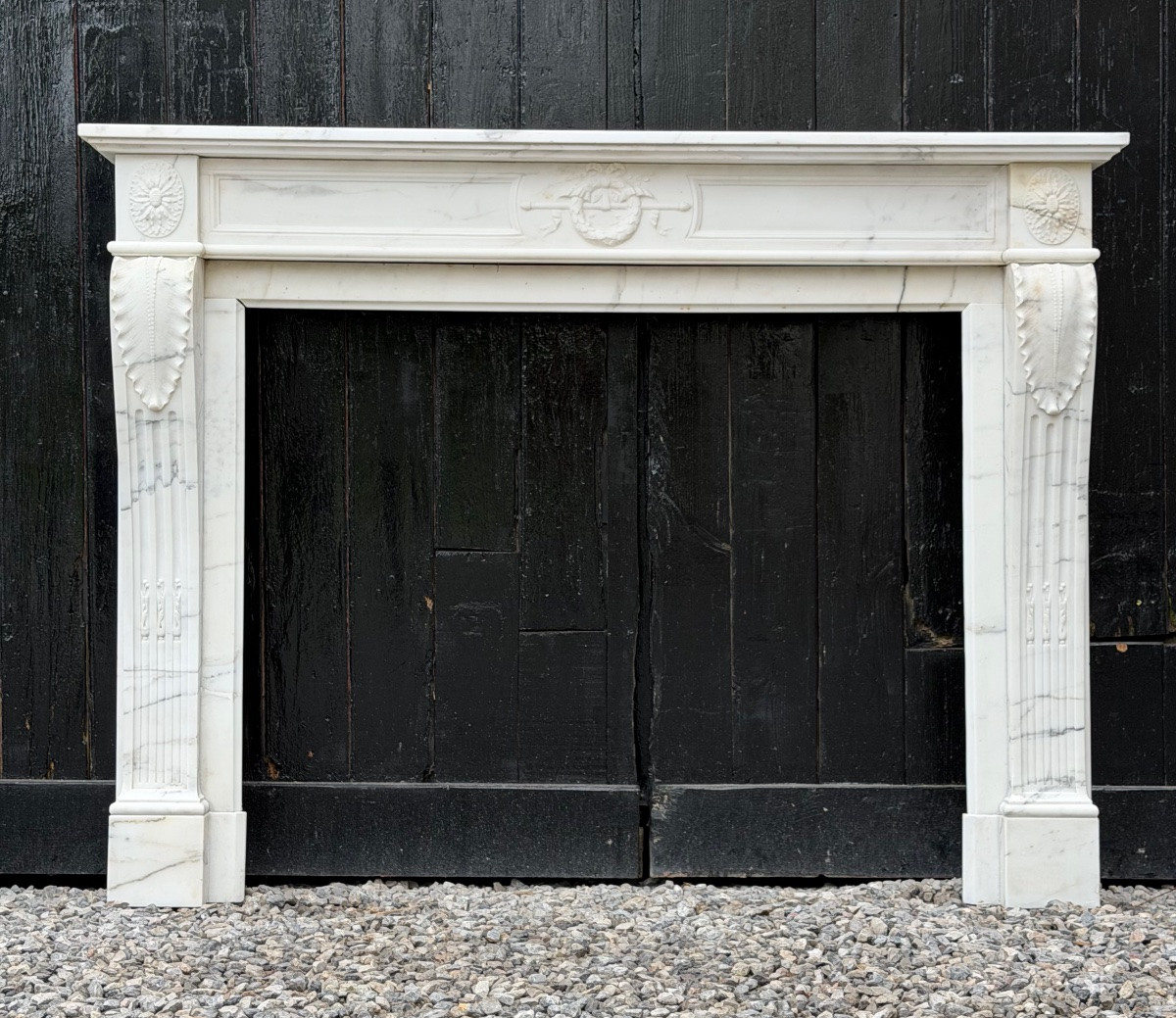 Louis XVI Style Mantel In White Carrara Marble Circa 1880-photo-2