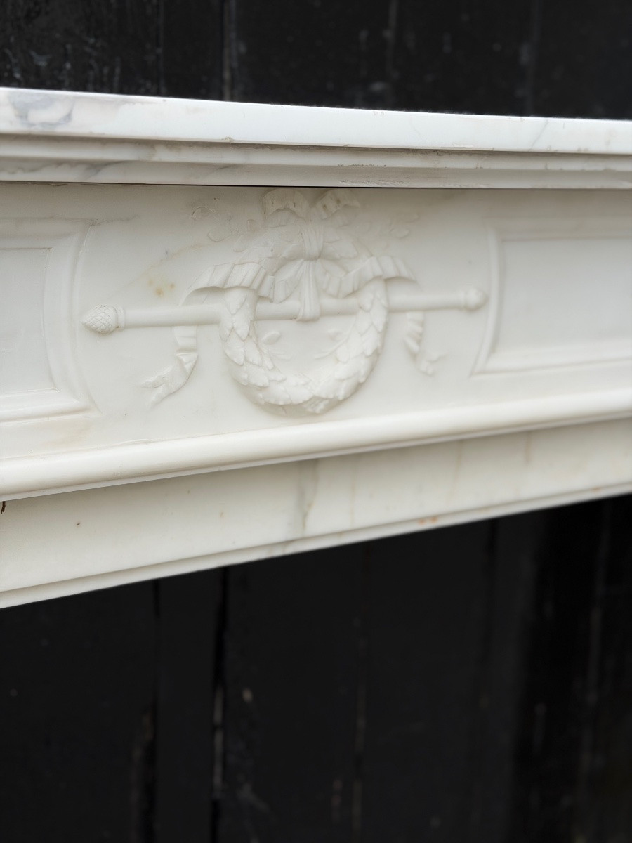Louis XVI Style Mantel In White Carrara Marble Circa 1880-photo-5
