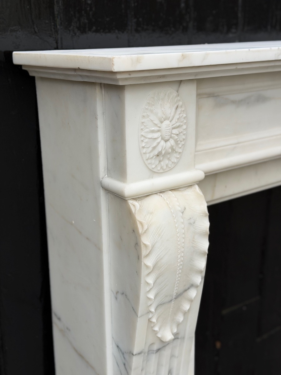 Louis XVI Style Mantel In White Carrara Marble Circa 1880-photo-7