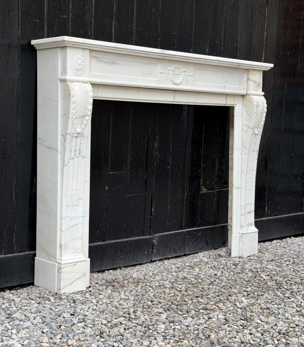 Louis XVI Style Mantel In White Carrara Marble Circa 1880