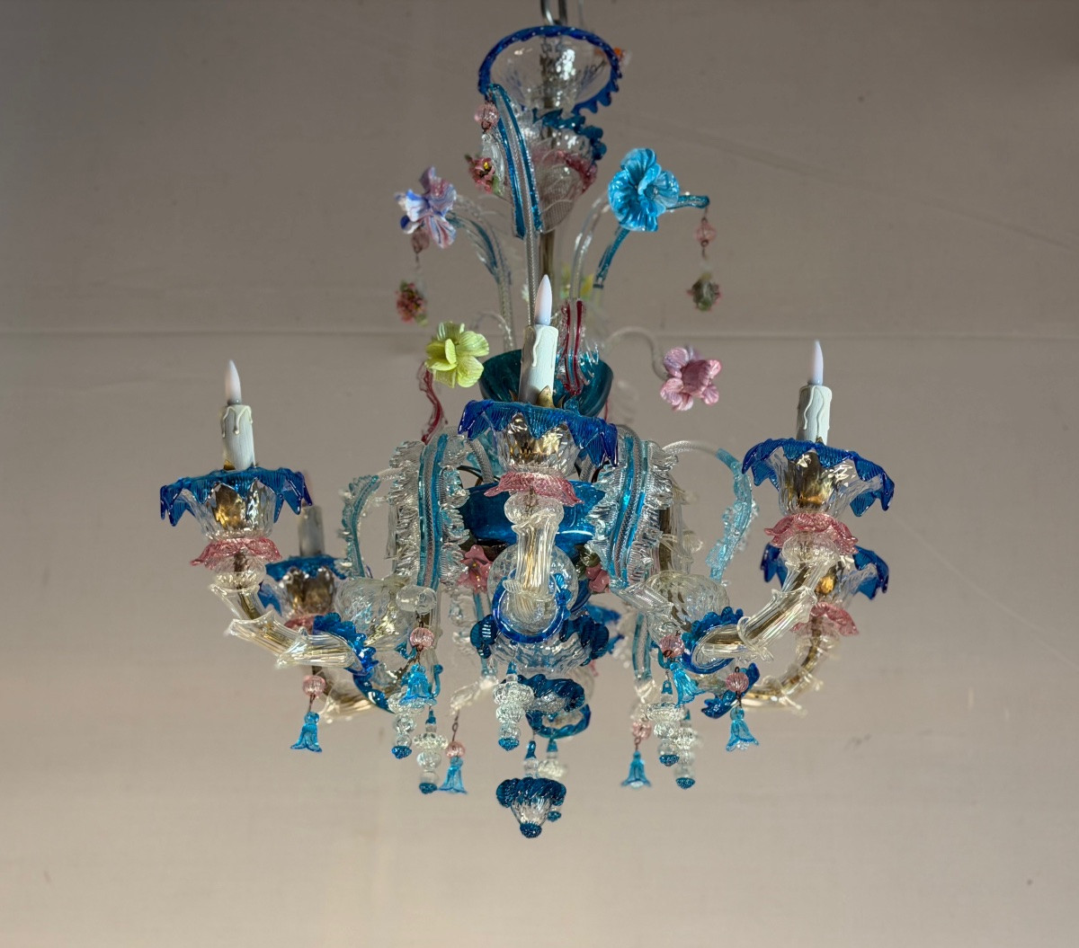 Lustre vénitien rezzonico en verre de Murano multicolore, vers 1920-photo-2