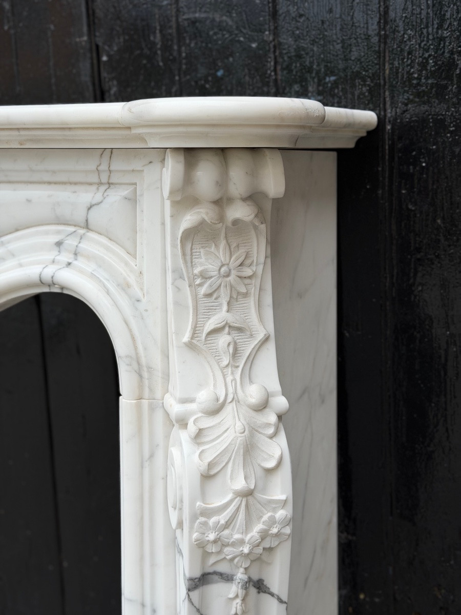 Louis XV Style Mantel In Carrara Marble, Circa 1980-photo-3