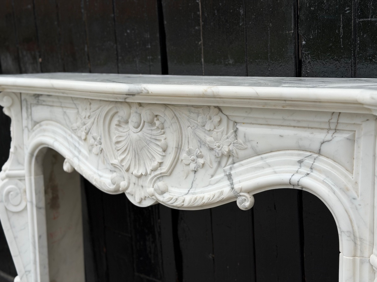 Louis XV Style Mantel In Carrara Marble, Circa 1980-photo-4