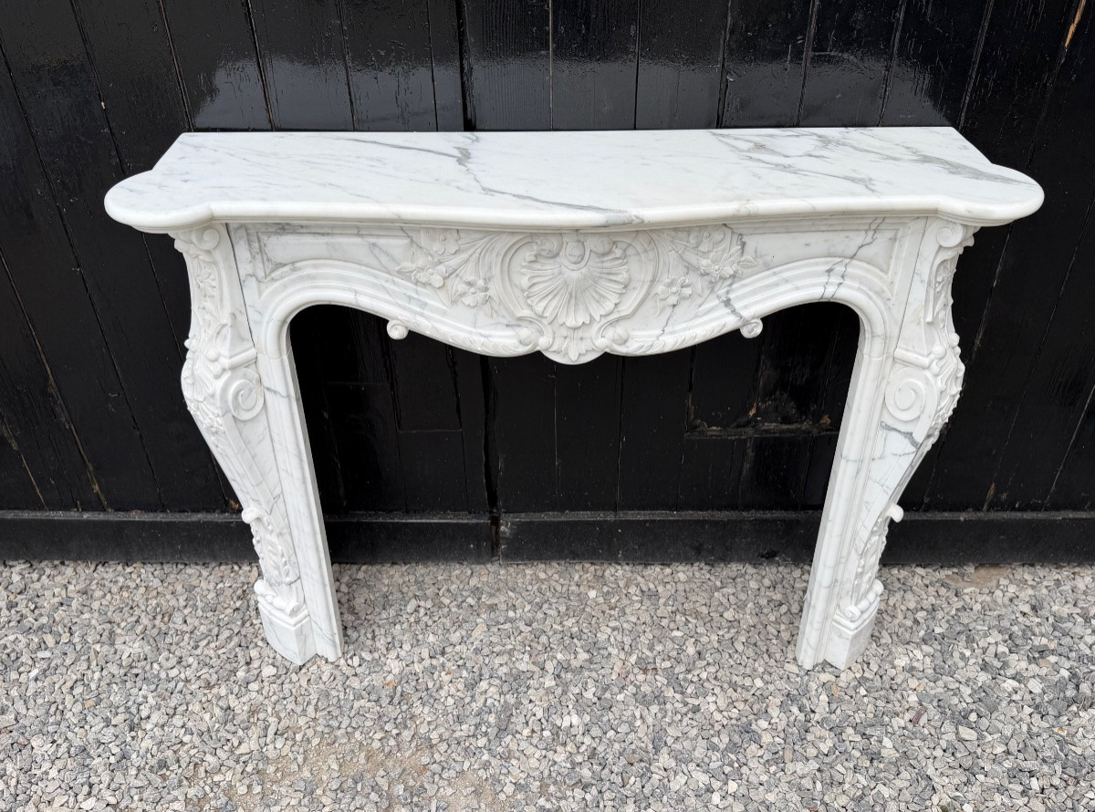 Louis XV Style Mantel In Carrara Marble, Circa 1980-photo-2