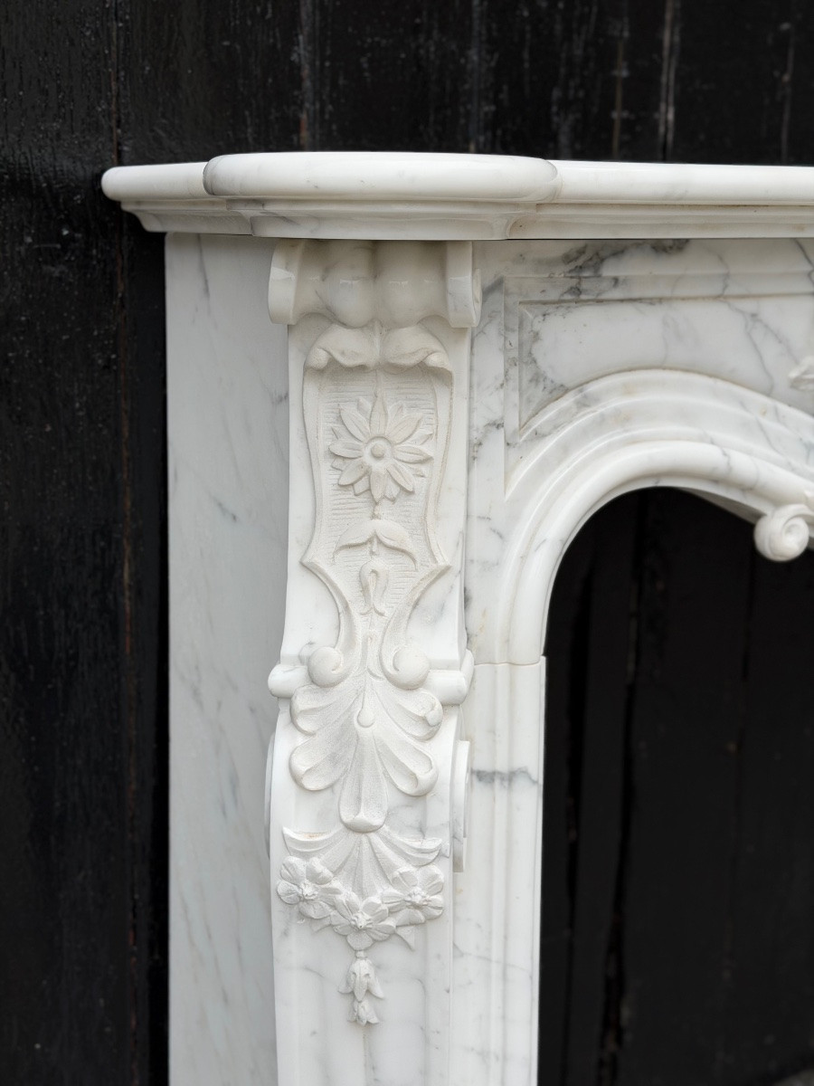 Louis XV Style Mantel In Carrara Marble, Circa 1980-photo-5
