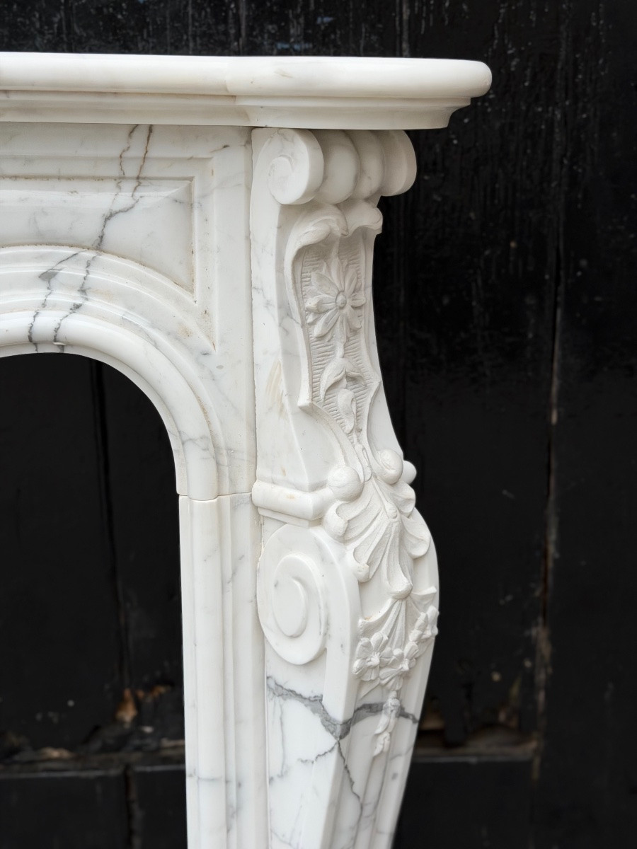 Louis XV Style Mantel In Carrara Marble, Circa 1980-photo-8
