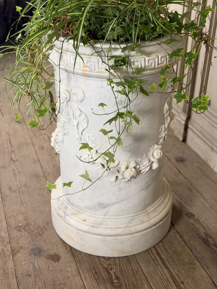 Carrara Marble Planter In The Louis XVI Style, Circa 1880-photo-3