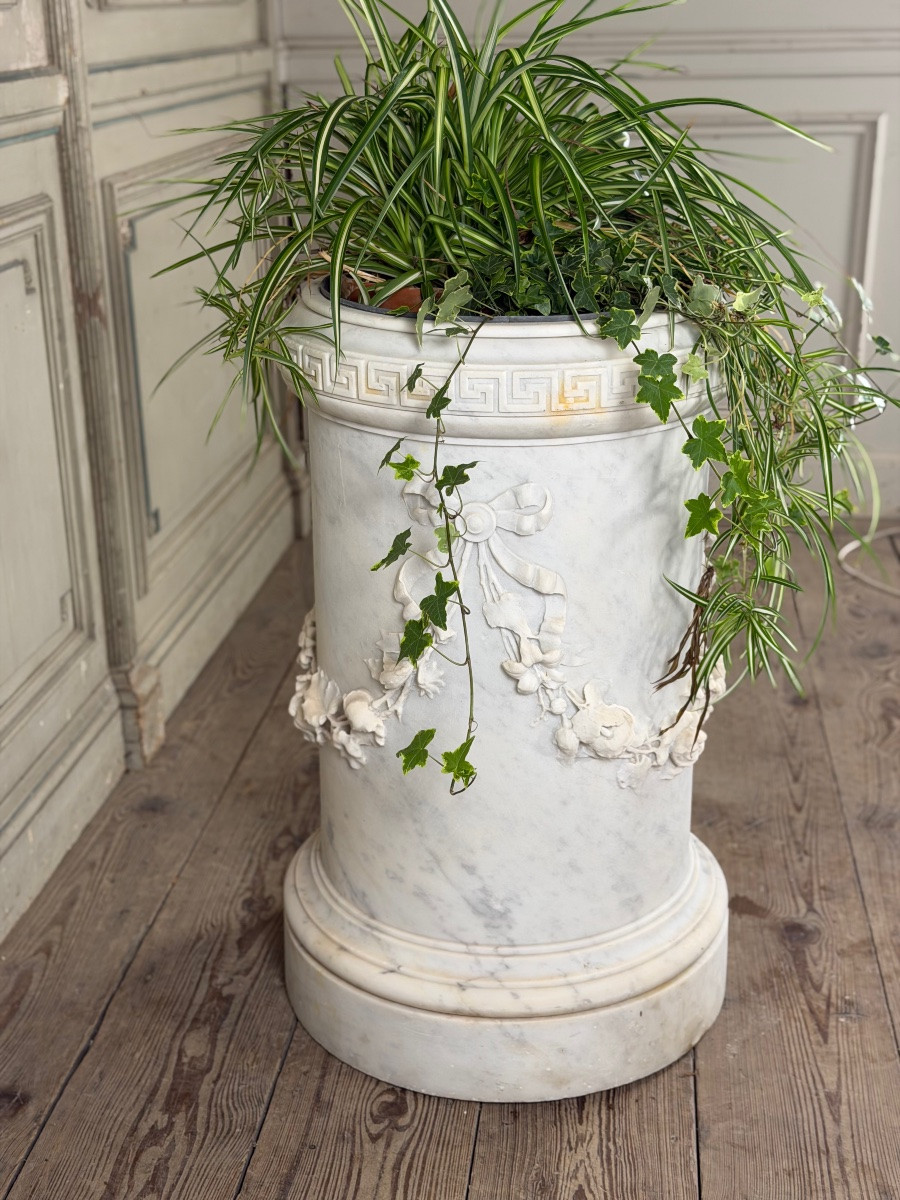 Carrara Marble Planter In The Louis XVI Style, Circa 1880-photo-4